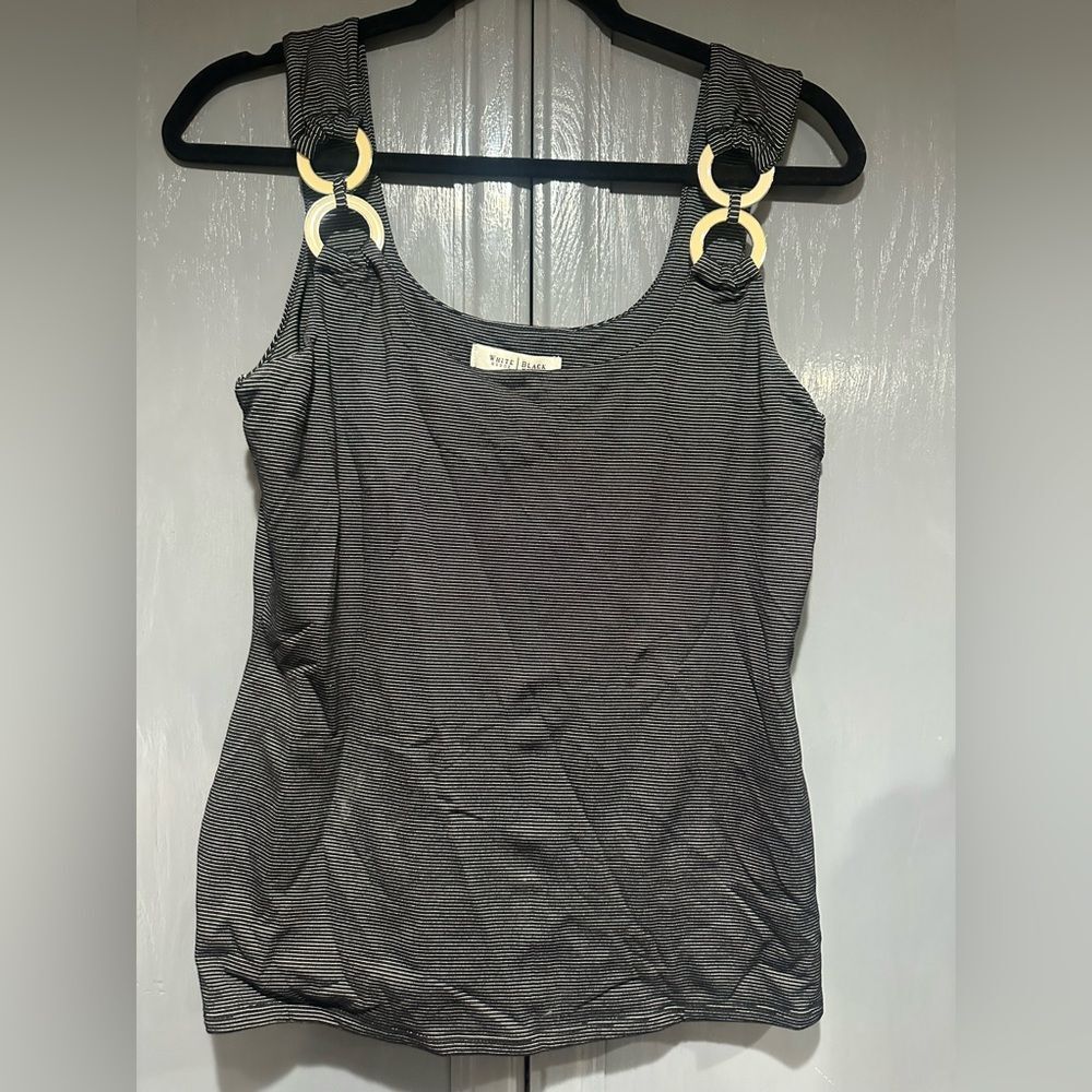 White House Black Market Black and White Striped Tank Top S